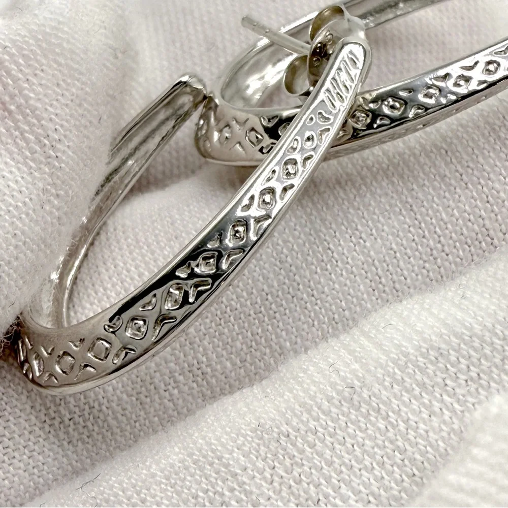 .925 Sterling Silver Design Post Hoop Earrings - Picture 5 of 16